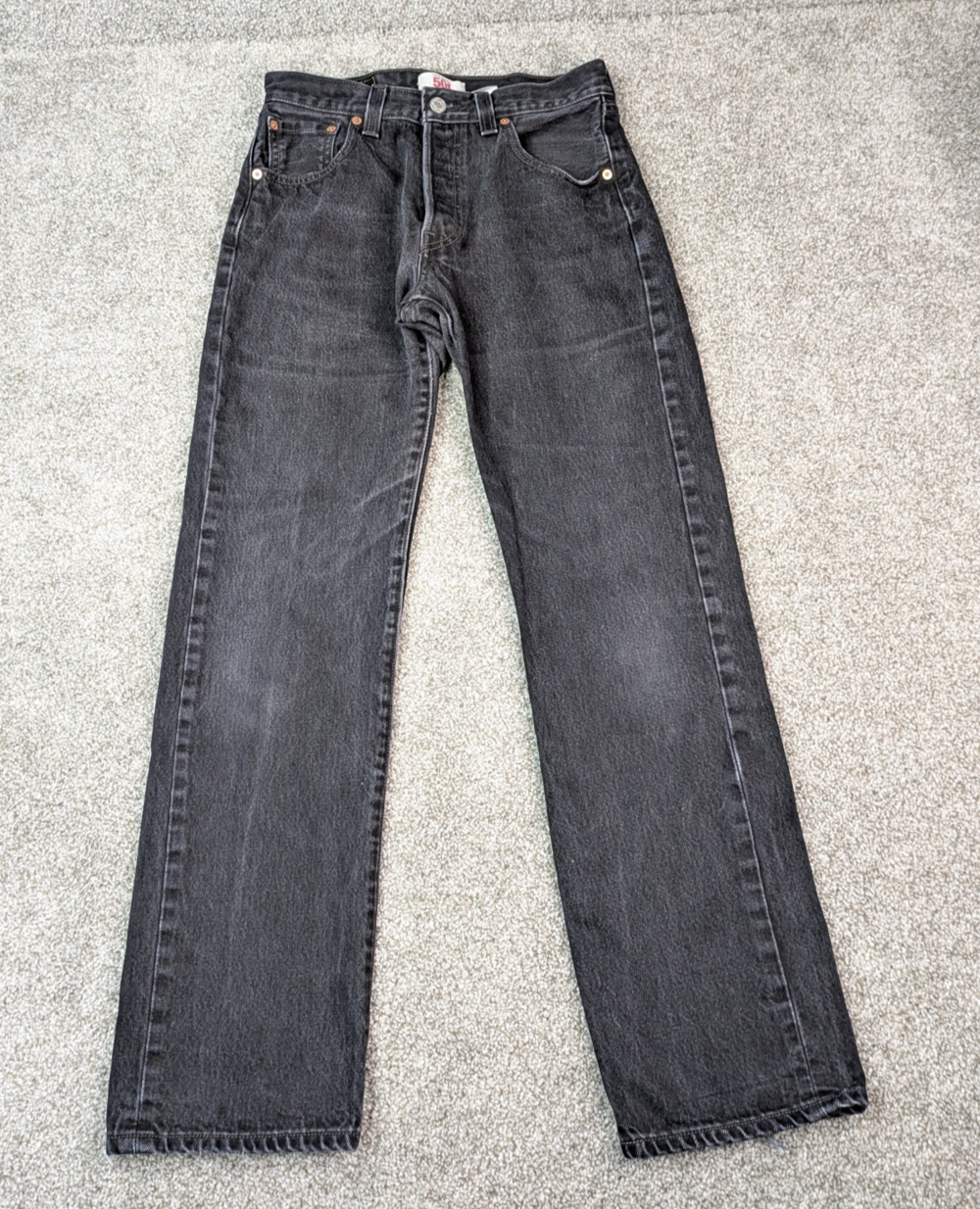 Vtg Levis 501 Jeans Mens 30x32 (Fits 28x31) Black Button Fly Frayed Red Batwing